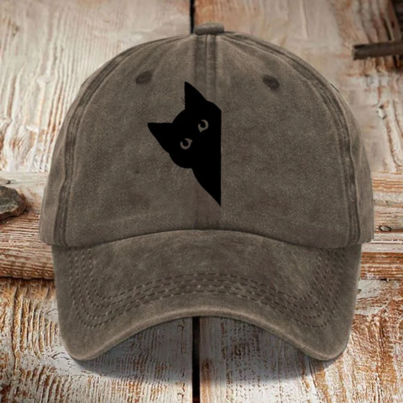 Chapeau de soleil délavé imprimé chat noir d'art japonais