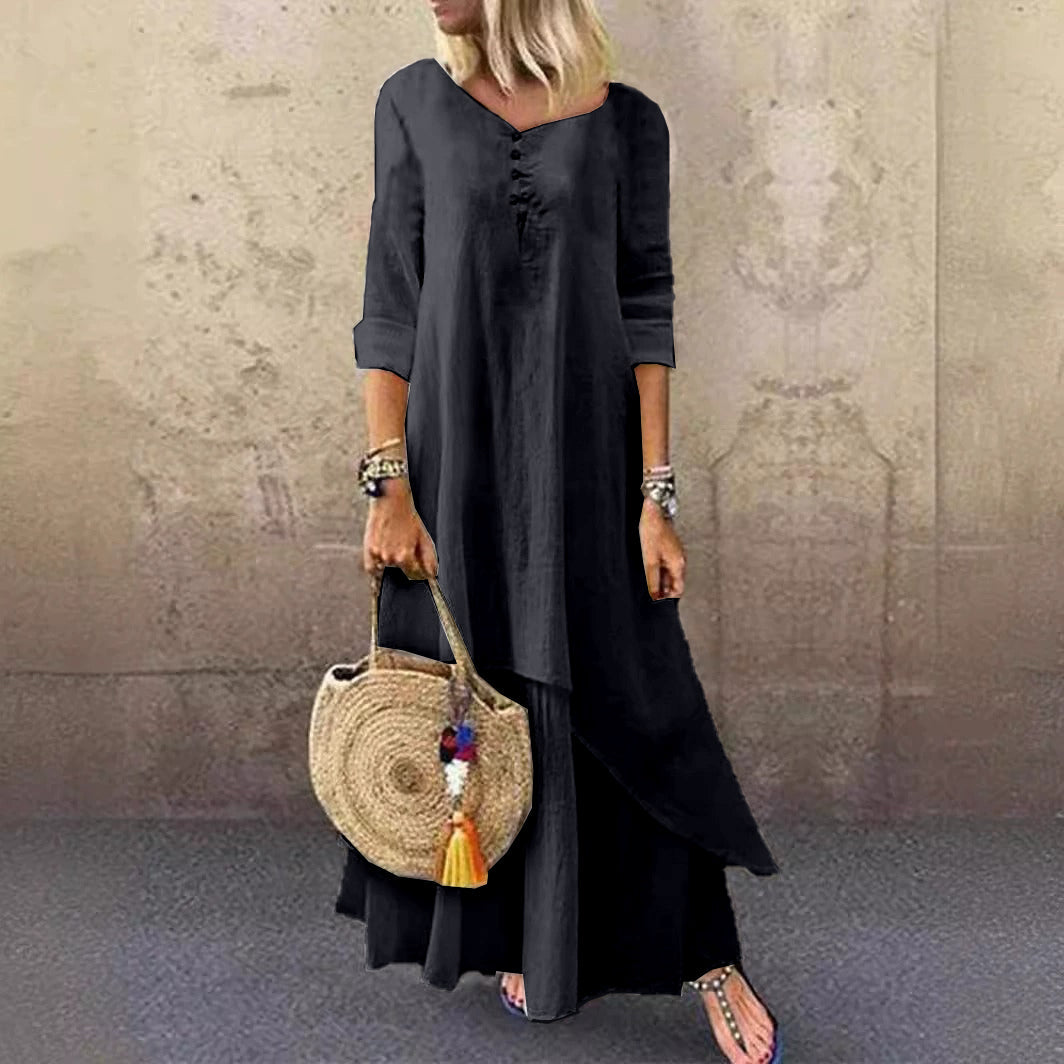 Robe en lin décontractée à plusieurs couches