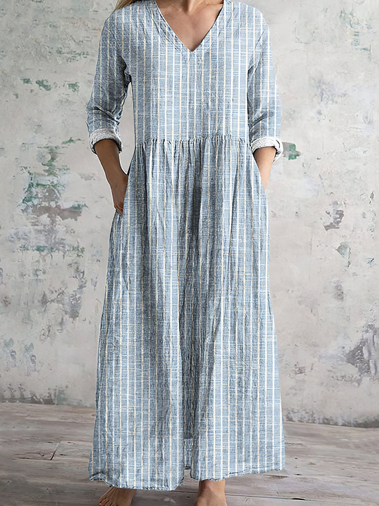 Robe en lin à motif rayé vintage pour femme
