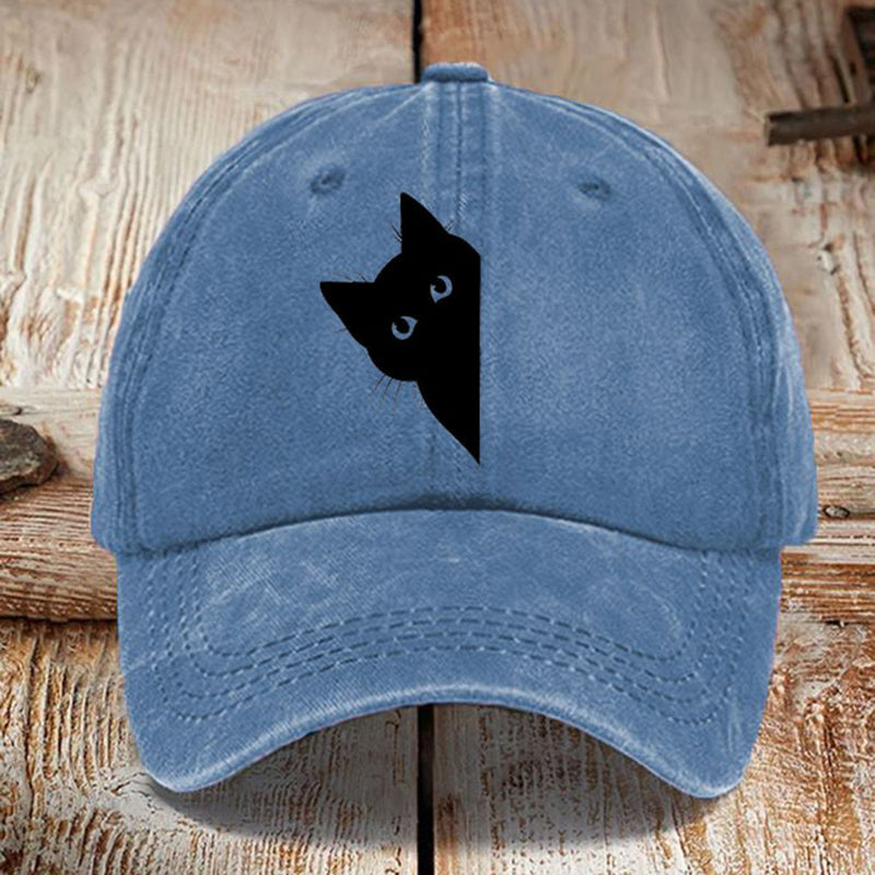 Chapeau de soleil délavé imprimé chat noir d'art japonais