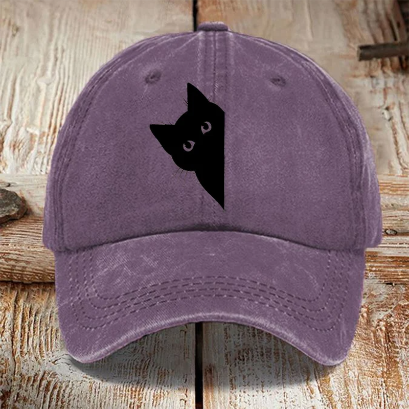 Chapeau de soleil délavé imprimé chat noir d'art japonais
