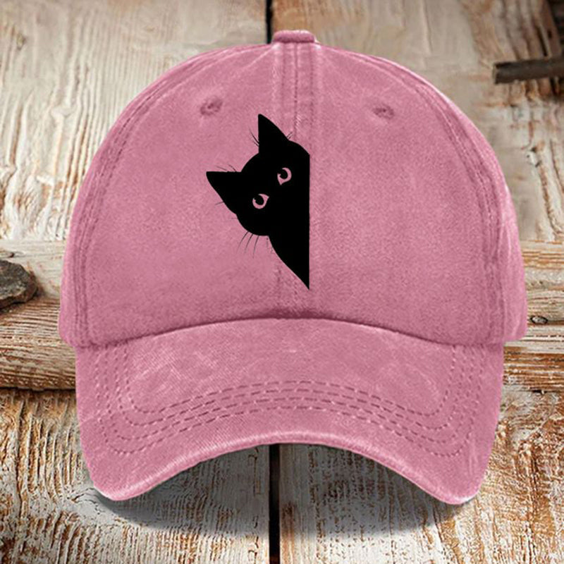 Chapeau de soleil délavé imprimé chat noir d'art japonais
