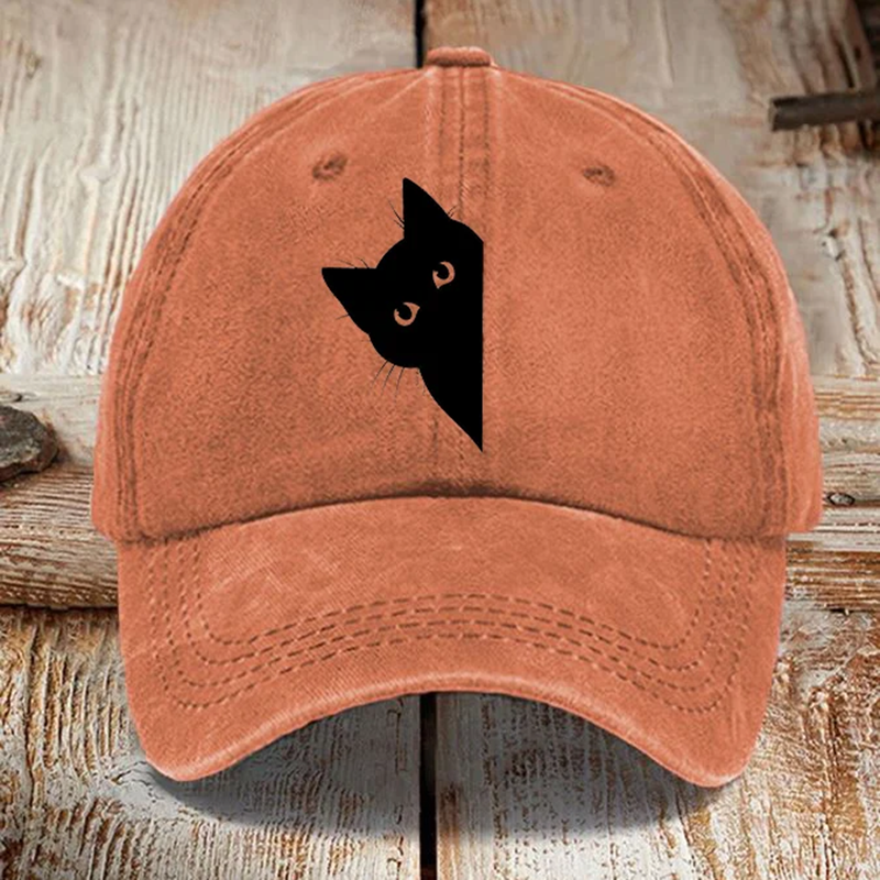 Chapeau de soleil délavé imprimé chat noir d'art japonais