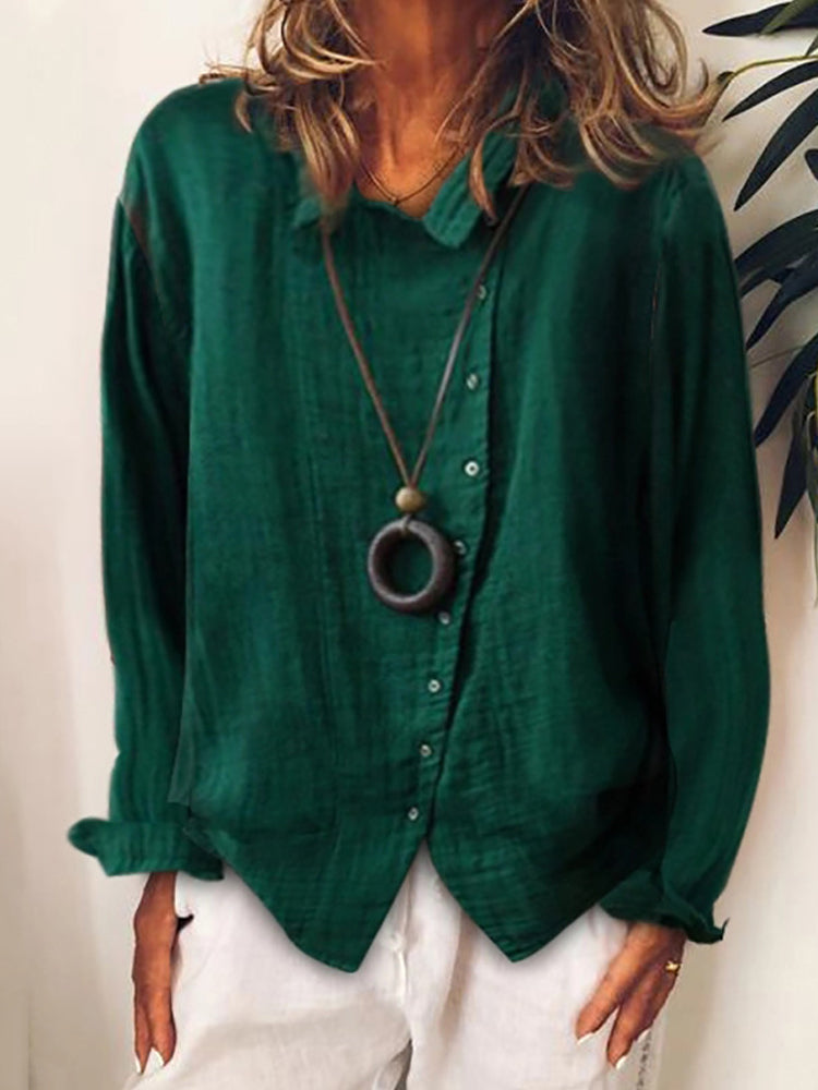 Chemise décontractée unie à manches longues et boutonnée