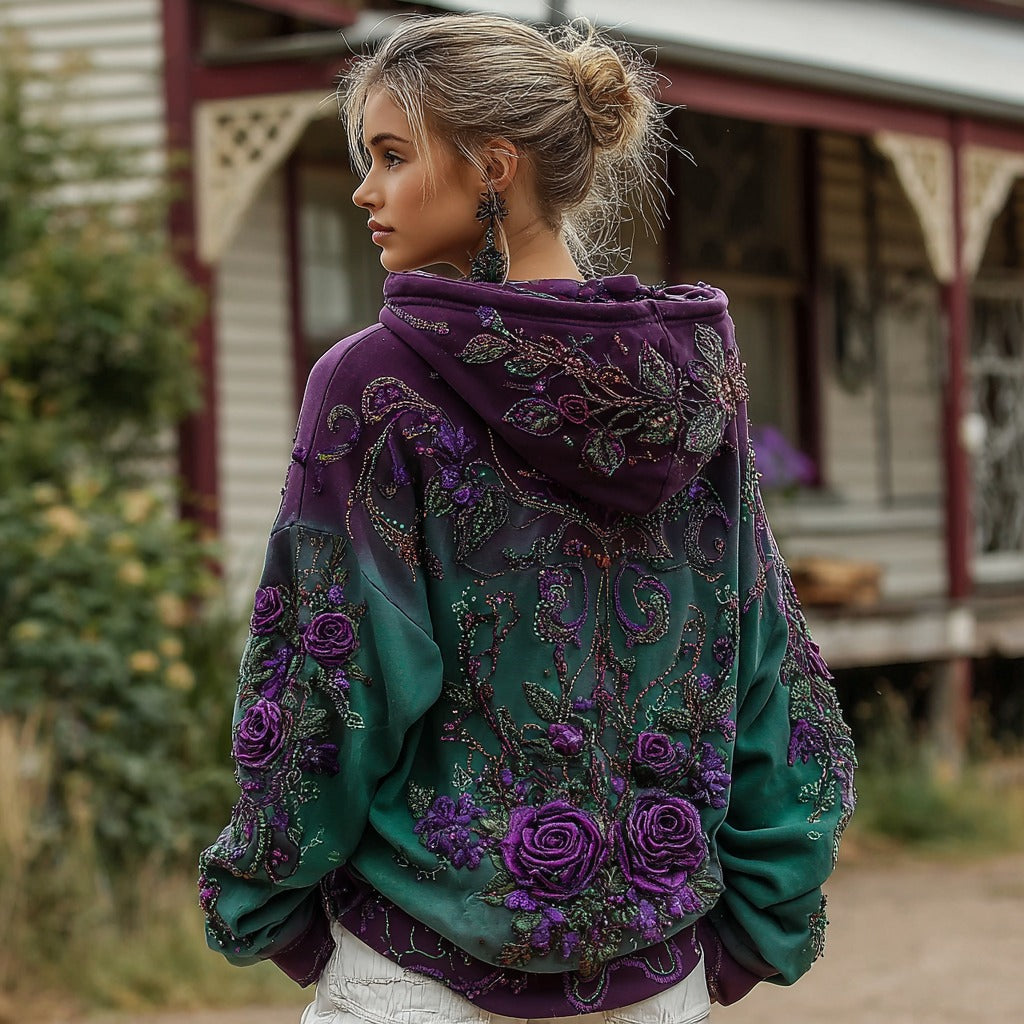 Sweat à capuche décontracté pour femme à motif dégradé rose violet rétro